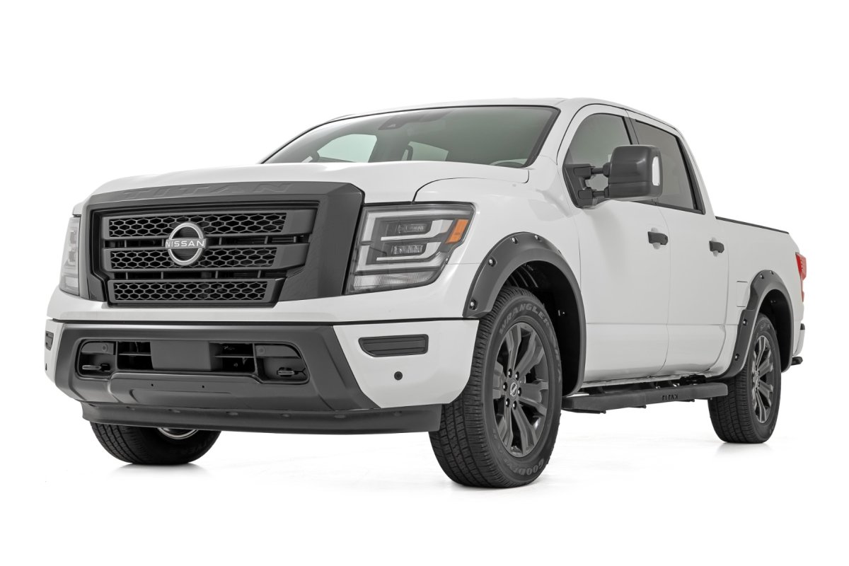 Nissan Titan Fender Flares - Front + Rear - Rough Country - Pocket - Unpainted - Flat Black - '17-'23